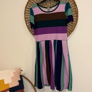 Lularoe striped purple, green and brown dress size XLarge